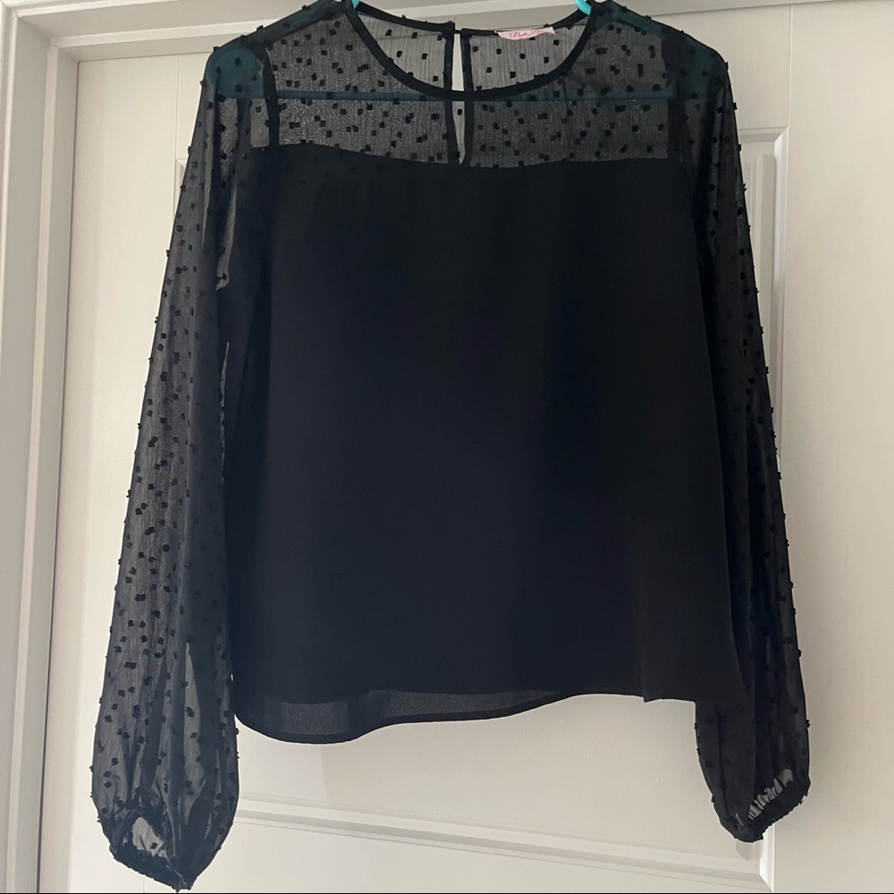 Black Long Sleeve Polka Dot Blouse